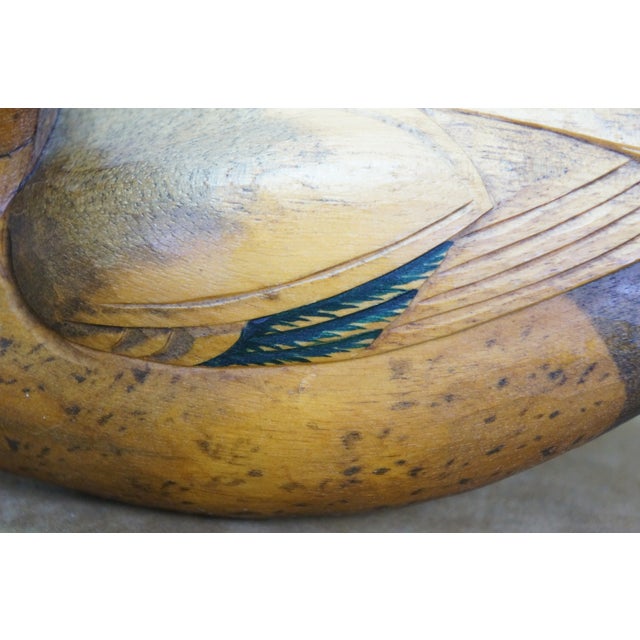 Mid 20th Century Chinese Hand-Carved Wood Mallard Drake and Hen Duck Decoys Pair 10" For Sale - Image 11 of 14