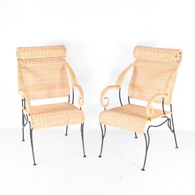 Wicker and Blackened Iron Armchairs, 1990s, Set of 2 For Sale - Image 16 of 18