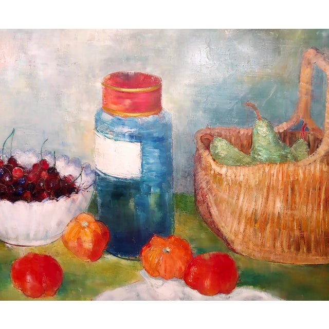 Mid 20th Century Fauvist Style Still Life of Fruits & a Glass Jar Oil Painting by Andre Vignoles For Sale In Los Angeles - Image 6 of 12