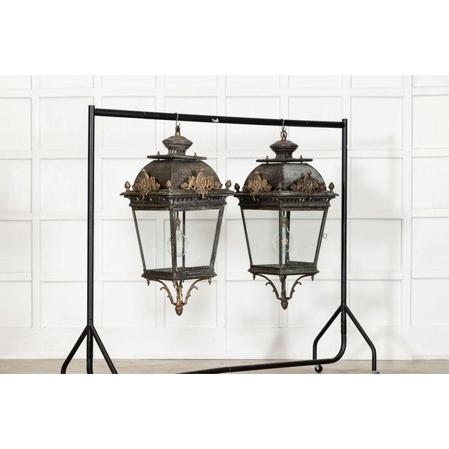 Large French Bronze and Iron Lantern For Sale - Image 3 of 10