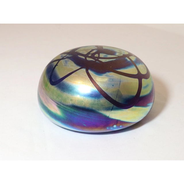 Large Vintage Hand Blown Aurene Iridescent Studio Art Glass G. Levy Paperweight For Sale - Image 4 of 12