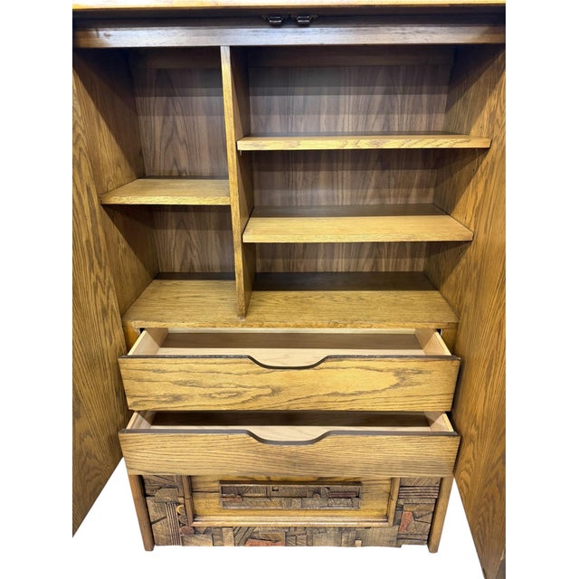 1970s Mid-Century Modern Lane Pueblo Brutalist Oak Armoire For Sale - Image 5 of 9