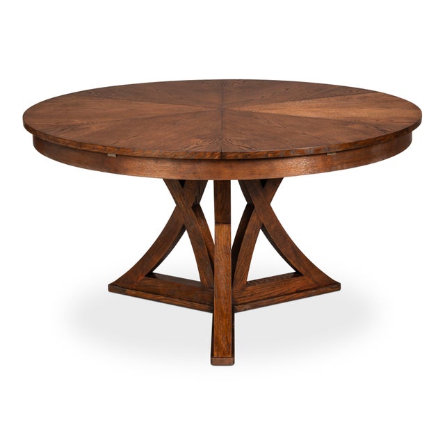 At its full 71-inch diameter, the top forms a radial pattern of pie-cut sections meeting at the center like compass...