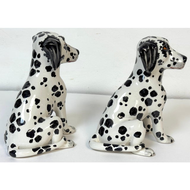Pair of Italian Hollywood Regency Hand-Painted Pottery Dalmatian Puppies, 1970s For Sale - Image 10 of 18