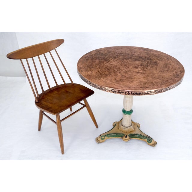 Hamered Copper 33" Dia Round Top Gueridon Center Cafe Table on Paint Decorated Iron Base