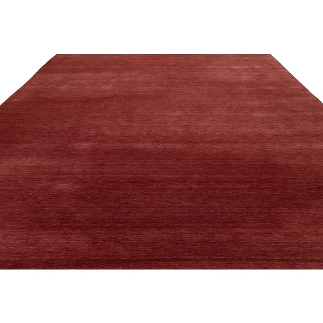 Apadana's Modern Gabbeh Hand-Loom Wool Area Rug in Red Burgundy For Sale In New York - Image 6 of 7