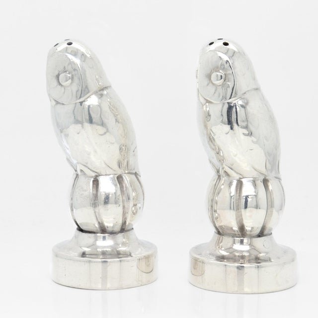 Early 20th Century Antique Georg Jensen Sterling Silver Owl Salt & Pepper Shakers Model No. 36a For Sale - Image 5 of 10