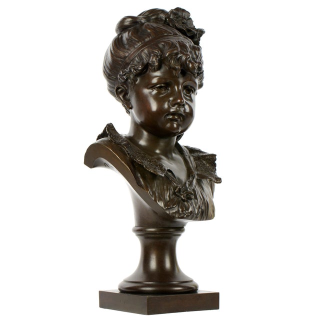 Bronze Patinated Bronze Bust of Young Girl by Alfred Rolle For Sale - Image 8 of 8