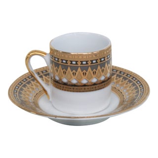 Late 20th Century Yamasen Japan Fine Porcelain Espresso Cup and Saucer 2pc Set Gold Plated For Sale