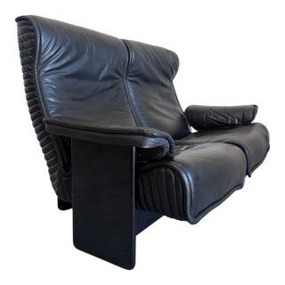 Vintage 1970’s Otto Zapf for Knoll Attrb Follow Me Black Leather Two Seat Sofa For Sale