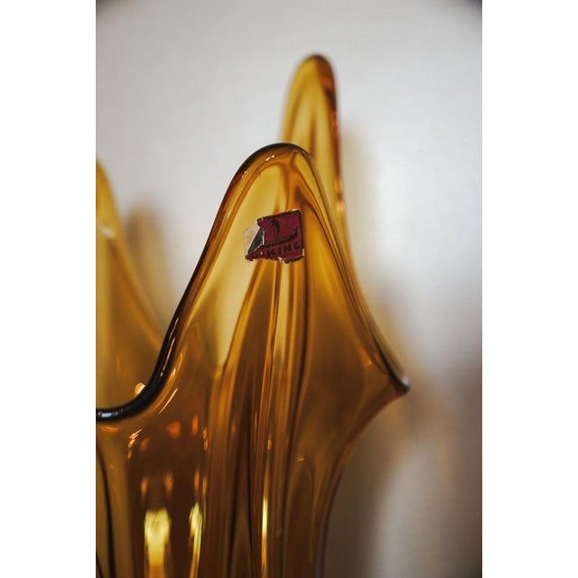 Mid-Century Modern Viking Glass Epic Amber Drape Swung Glass Vase Art 1960s For Sale - Image 3 of 12