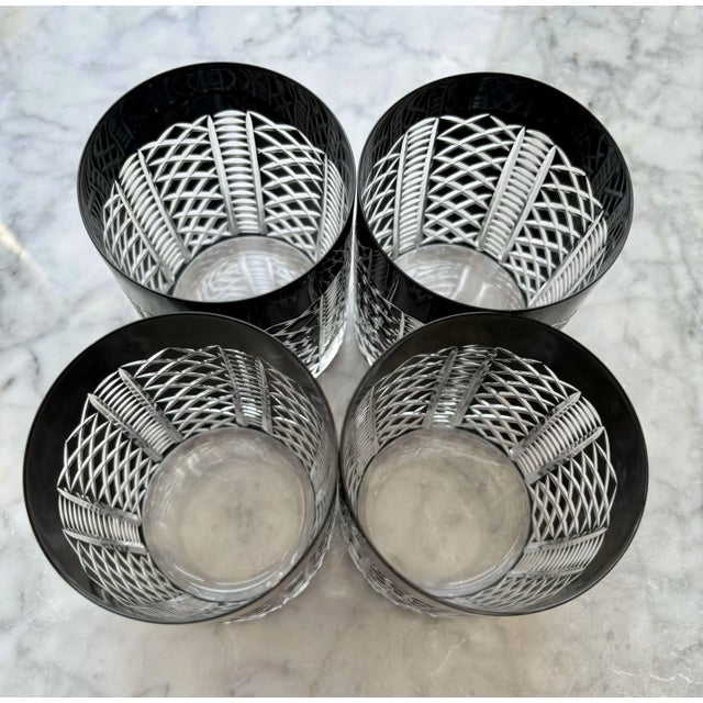 Mid-Century Modern Cut Glass Double Old Fashions in Black- Set of 4 From Bekos For Sale - Image 3 of 3