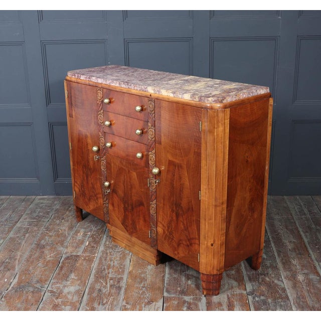 Art Deco French Walnut Sideboard with Marble Top, 1930s For Sale - Image 11 of 16