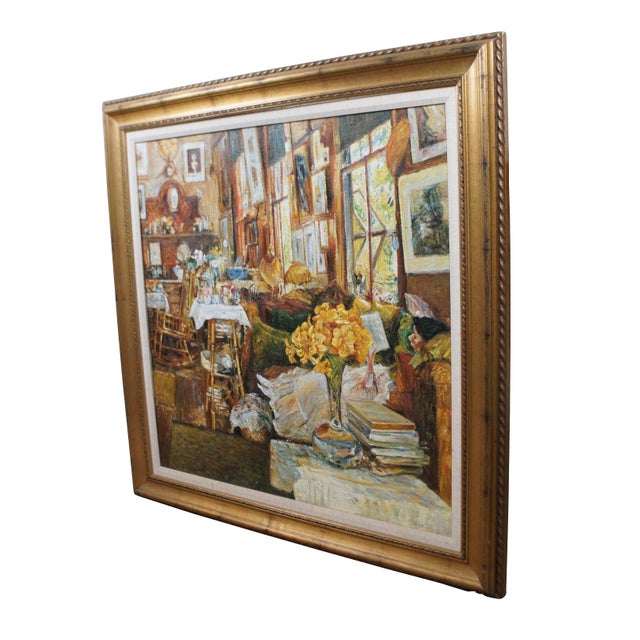Late 20th century oil on canvas painting after "The Room of Flowers" by Frederick Childe Hassam (first painted in 1894)....