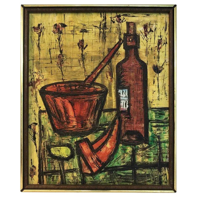 1960s French School Still Life in the Manner of Bernard Buffet For Sale