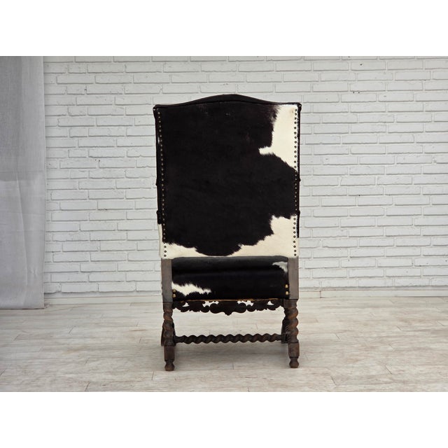 Danish Highback Armchair in Cowhide and Oak Wood, 1950s For Sale - Image 15 of 18