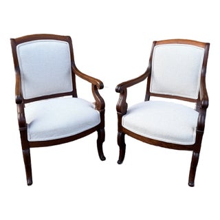 Newly Upholstered French Restoration Arm Chairs For Sale