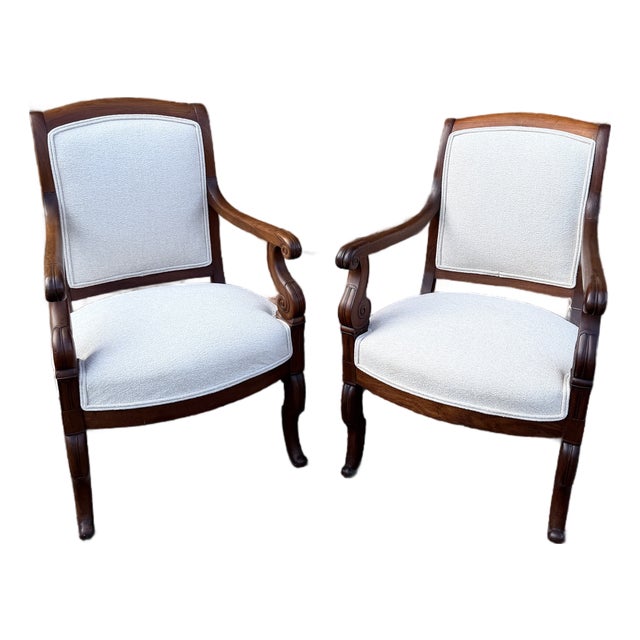Newly Upholstered French Restoration Arm Chairs For Sale