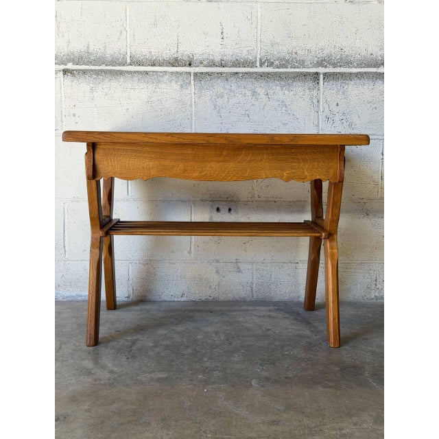 Wood Oak Tiled Top Coffee Table With Lower Slatted Shelf Vintage Mid-Century Modern 1970s For Sale - Image 7 of 11