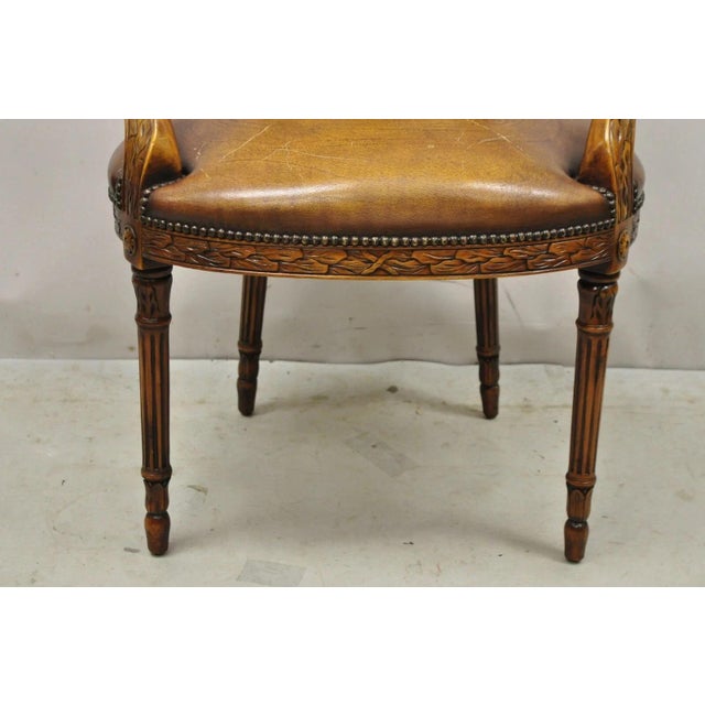 Late 20th Century Late 20th Century Theodore Alexander Style Neoclassical Regency Carved Mahogany Leather Arm Chair For Sale - Image 5 of 12