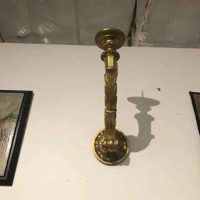 Gold 1890s Italian Hand Carved Wooden Candle Sconce For Sale - Image 8 of 12