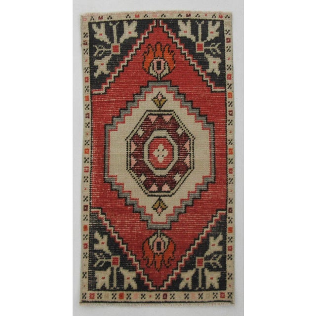 Vintage Wool Mini Rug For Sale - Image 4 of 4