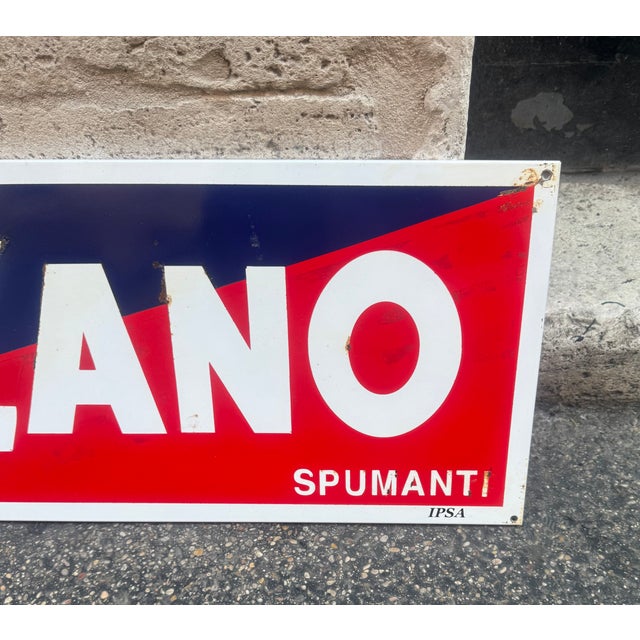 Old enameled iron sign from the 1960s for Cinzano, a historic Italian brand for the production of sparkling wines and...