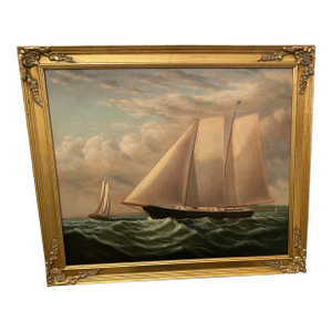1970s Sailing Schooner Oil Painting, Framed