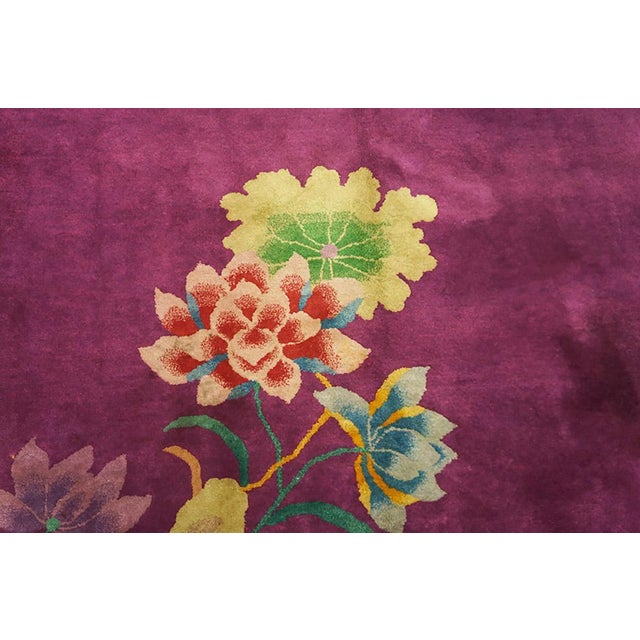 Art Deco 1920s Purple Mauve Floral Modern Antique Chinese Art Deco Rug 8' 6" X 11' 4" Handknotted Wool Carpet For Sale - Image 3 of 6