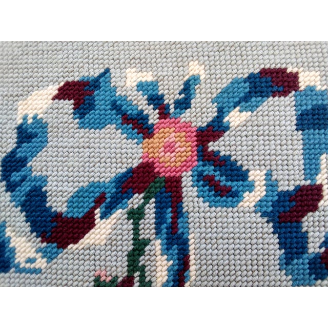 Pink Mid 20th Century Floral With Roses Framed Needlepoint For Sale - Image 8 of 14