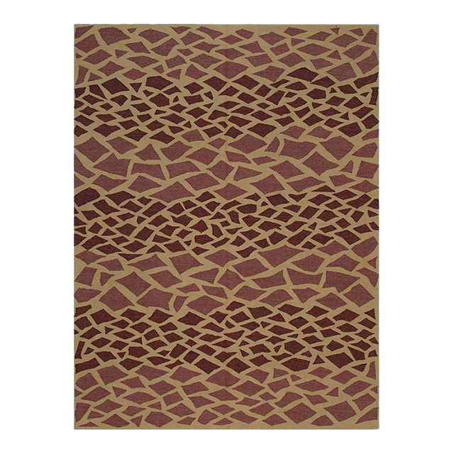 6x8 Purple Flat Weave Wool Fractured Mosaic Geometric Modern Carpet Rug For Sale