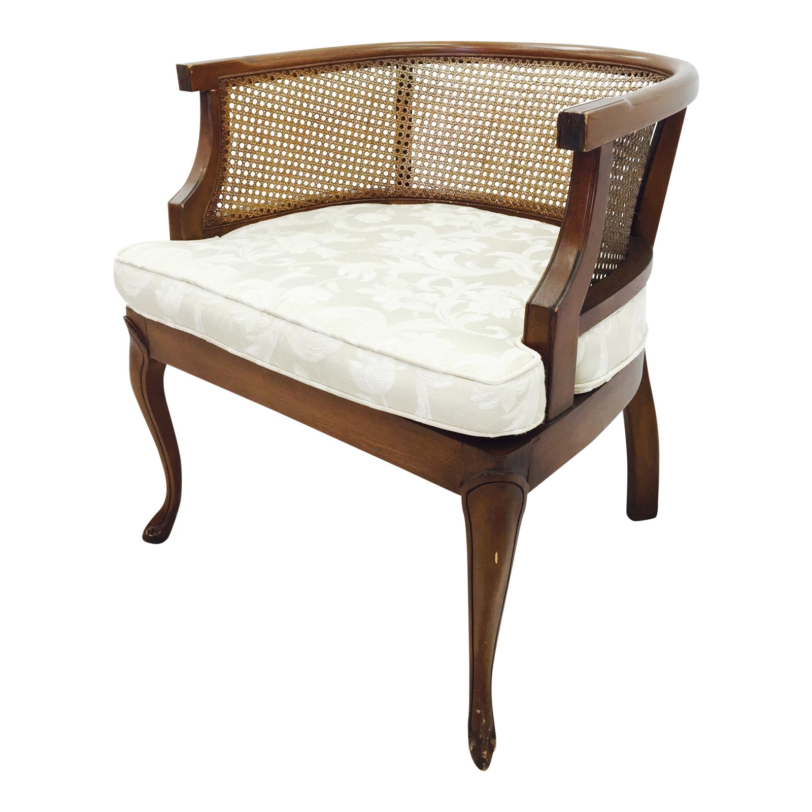 Vintage Mid-Century Cane Side Barrel Back Chair | Chairish