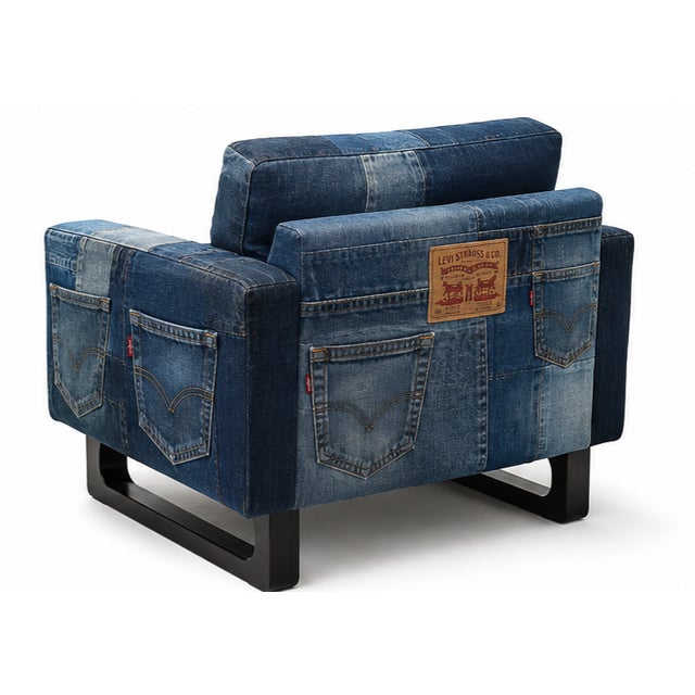 Modern Barracuda Denim Lounge Chair For Sale - Image 3 of 7