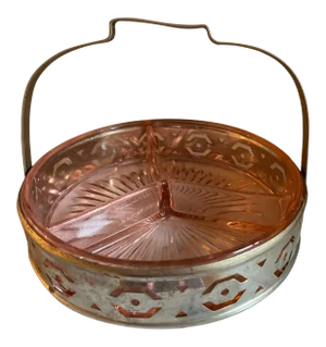 1930s Pink Depression Glass Divided Hors d'Oeuvre Tray
