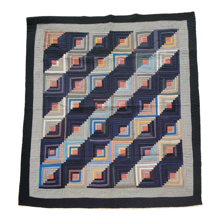 19th C Log Cabin Barn Raising Quilt | Chairish