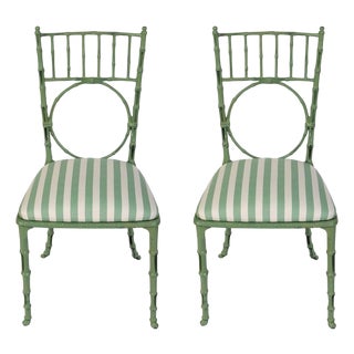 A Pair of Painted Faux Bamboo Chairs For Sale