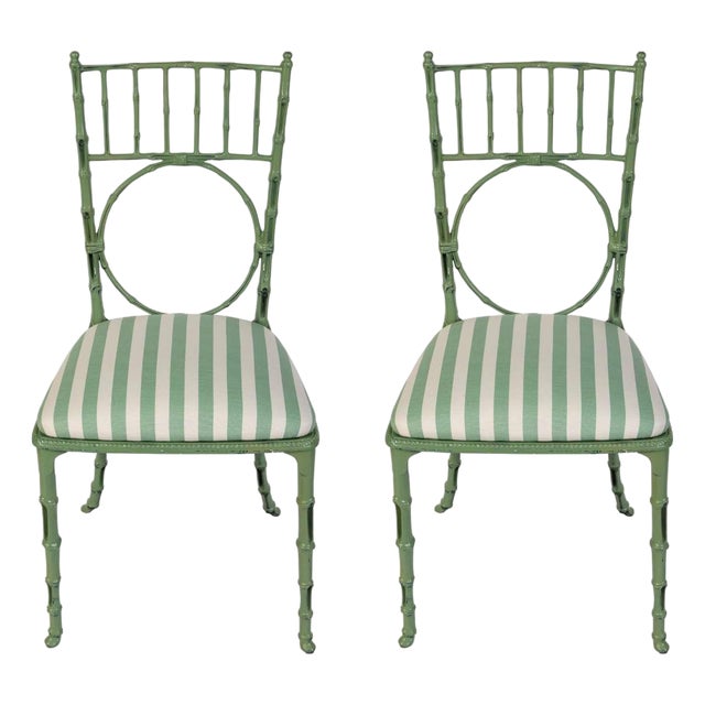 A Pair of Painted Faux Bamboo Chairs For Sale