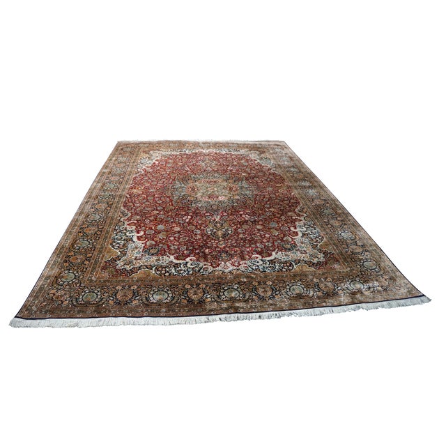 Indian Vintage Indian Silk Handwoven Geometric Floral Medallion Area Rug Carpet 9 X 13' For Sale - Image 3 of 14