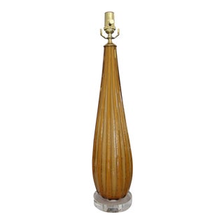 Murano Italian Orange Ribbed Glass Table Lamp For Sale