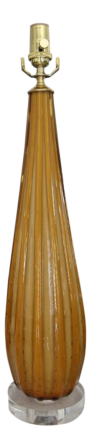 Murano Italian Orange Ribbed Glass Table Lamp