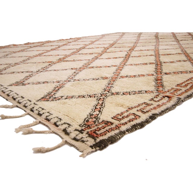 74727 Vintage Beni Ourain Moroccan Rug, 07’01 x 13’01. This vintage hand-knotted wool Beni Ourain Moroccan rug invites you...
