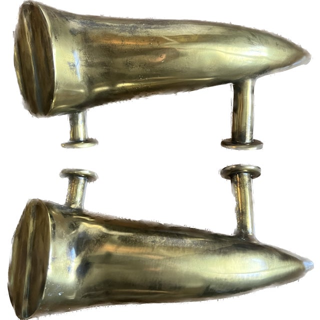 Contemporary Pair of Contemporary Custom Brass Horn Hardware Doorknob Pulls For Sale - Image 3 of 10