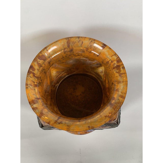 Glass Art Deco Glass and Wrought Iron Vase, Le Lorrain, Nancy, 20th Century For Sale - Image 7 of 9