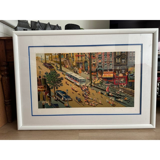 Hiro Yamagata Serigraph “Express" (1988) Rare City Scene Hand-Signed Limited Edition 239/295 Framed 32x46 For Sale - Image 4 of 9