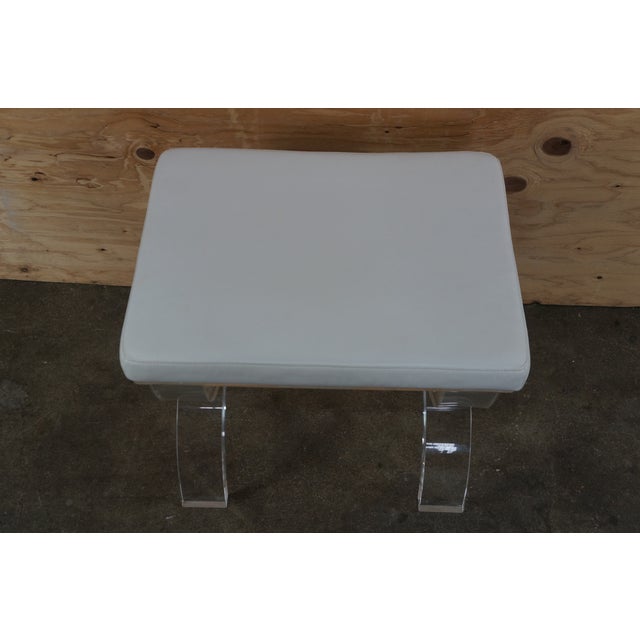 Plastic Hollywood Regency Lucite Modern X Form Vanity Stool Bench Ottoman Vinyl Seat For Sale - Image 7 of 12