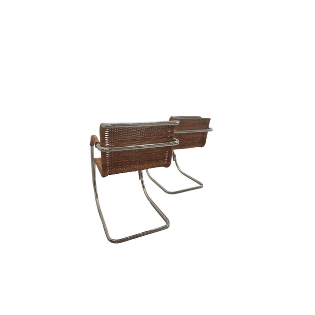 Brown M20 Tubular Cantilever Armchair in Woven Rattan by Mies Van Der Rohe for Knoll, 1960s For Sale - Image 8 of 13