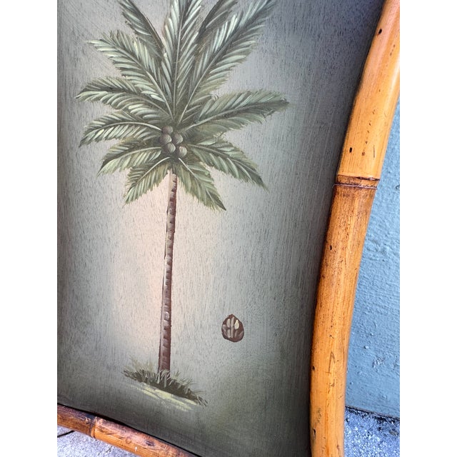 Late 20th Century Late 20th Century Palm Tree Botanical Paintings, Bamboo Framed Pair — Coastal Tropical Wall Art For Sale - Image 5 of 12