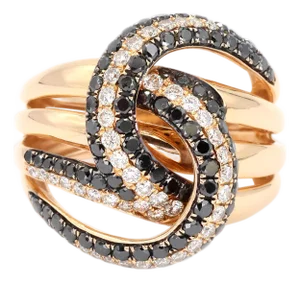18k Solid Rose Gold Black and White Natural Diamond Ring