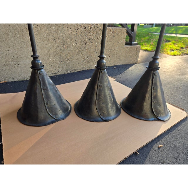 Cabin Custom Hand-Forged Wrought Iron Pendant Lights by Christopher Thomson - Set of 3 For Sale - Image 3 of 5