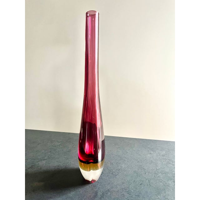 Murano Sommerso Glass in Bordeaux and Yellow Ampolla Vintage signed on the internal base Intact and in perfect state of...